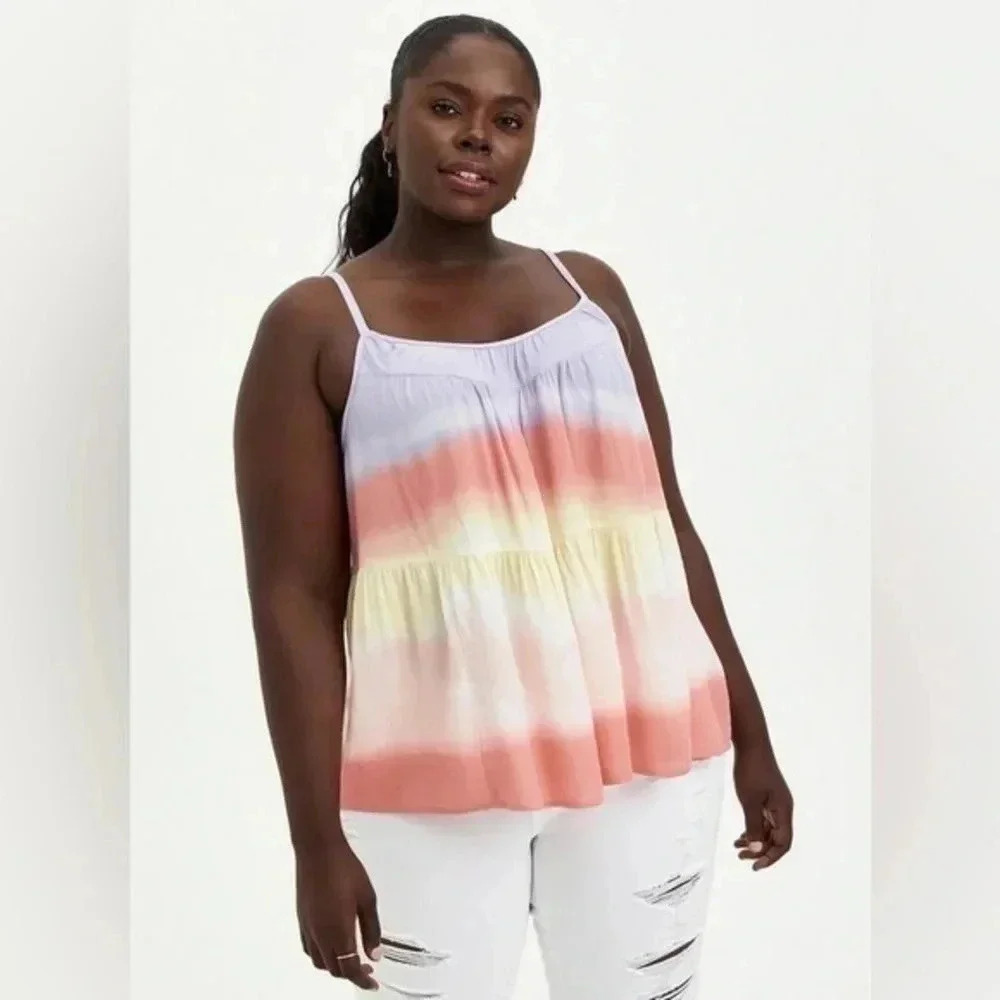 Torrid Pastel Tie Dye Gauze Tiered Cami Top Blouse Plus Size 2X